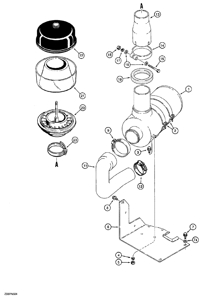 Схема запчастей Case 850G - (2-12) - AIR CLEANER MOUNTING AND INTAKE PARTS (PRIOR TO P.I.N. JJG0254015, EXCEPT JJG0254005 TO JJG0254009) (01) - ENGINE