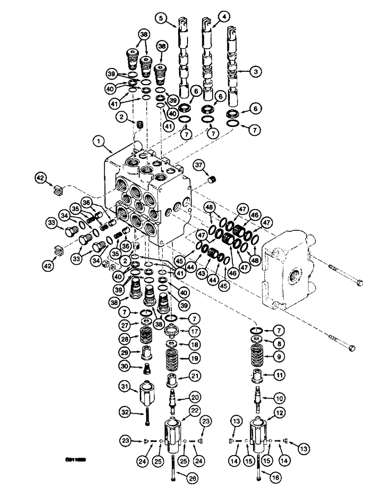 Схема запчастей Case 660 - (8-094) - PLOW CONTROL VALVE - H674318, WITH LEVERS MOUNTED VERTICALLY, INLET AND OUTLET SECTION (08) - HYDRAULICS