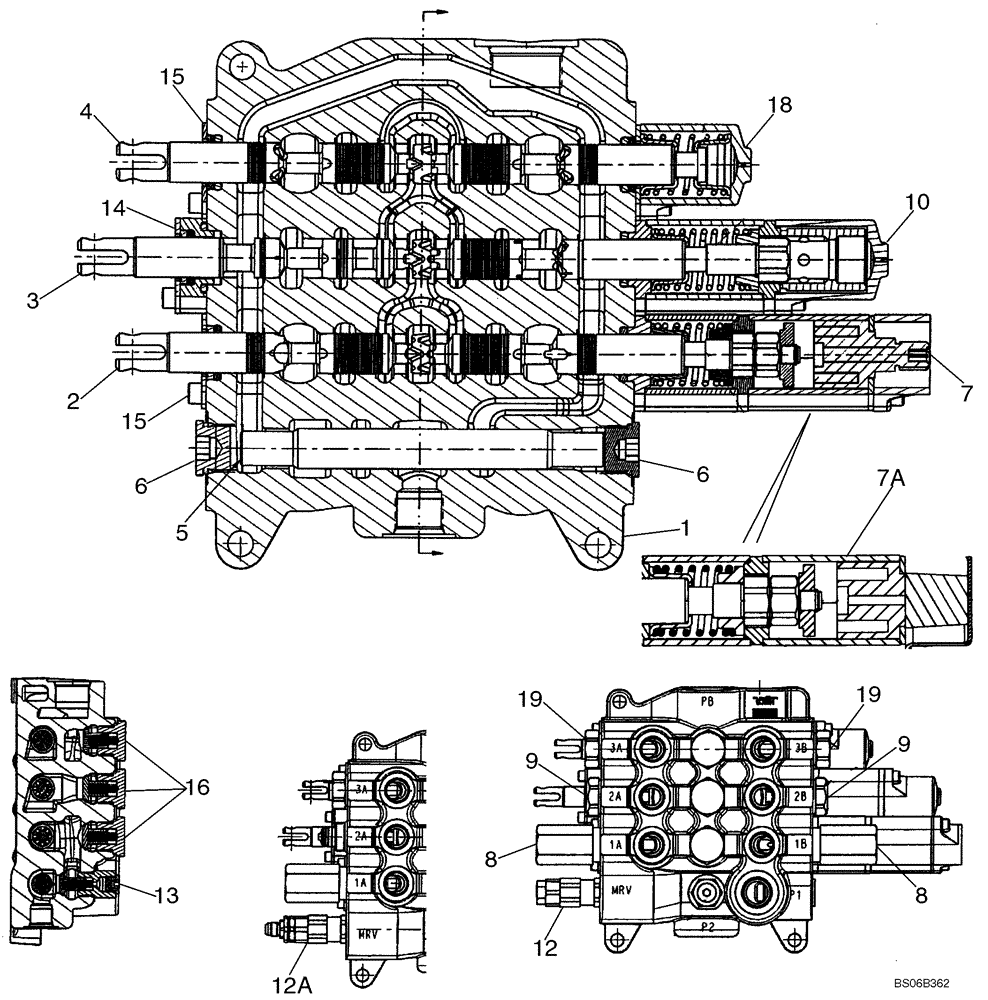 Схема запчастей Case 580M - (08-31) - VALVE ASSY - LOADER CONTROL, THREE SPOOL (08) - HYDRAULICS