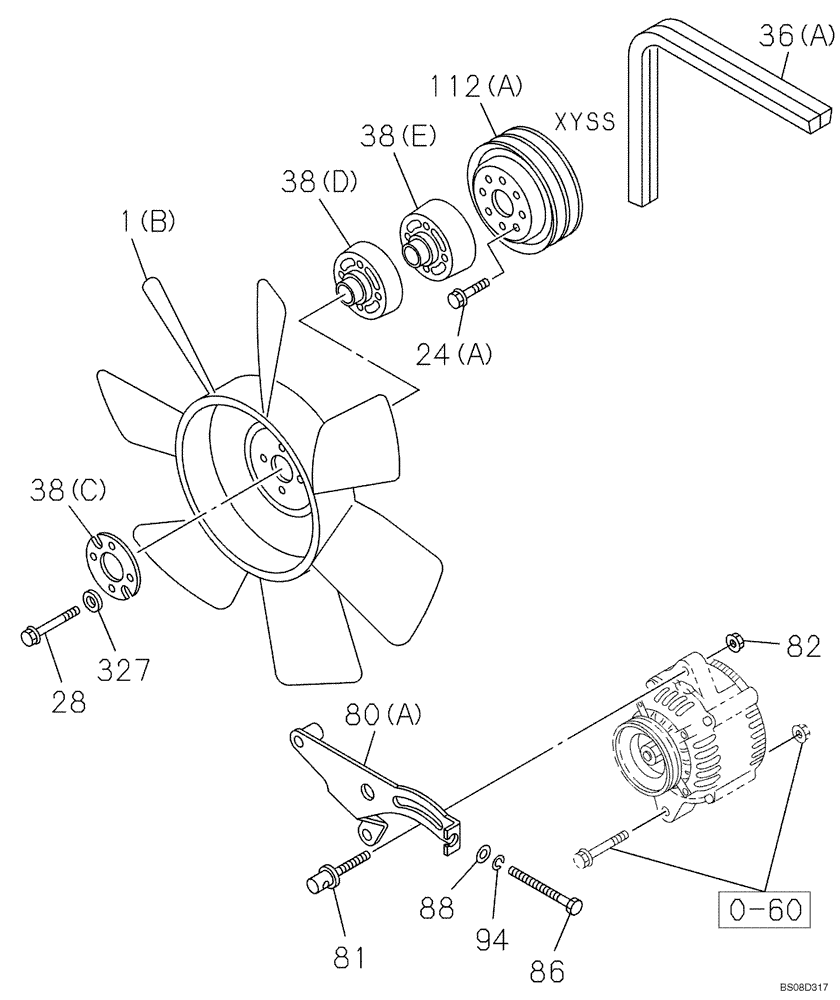 Схема запчастей Case CX75SR - (02-21) - BELT AND VENTILATOR - FAN GUARD (02) - ENGINE