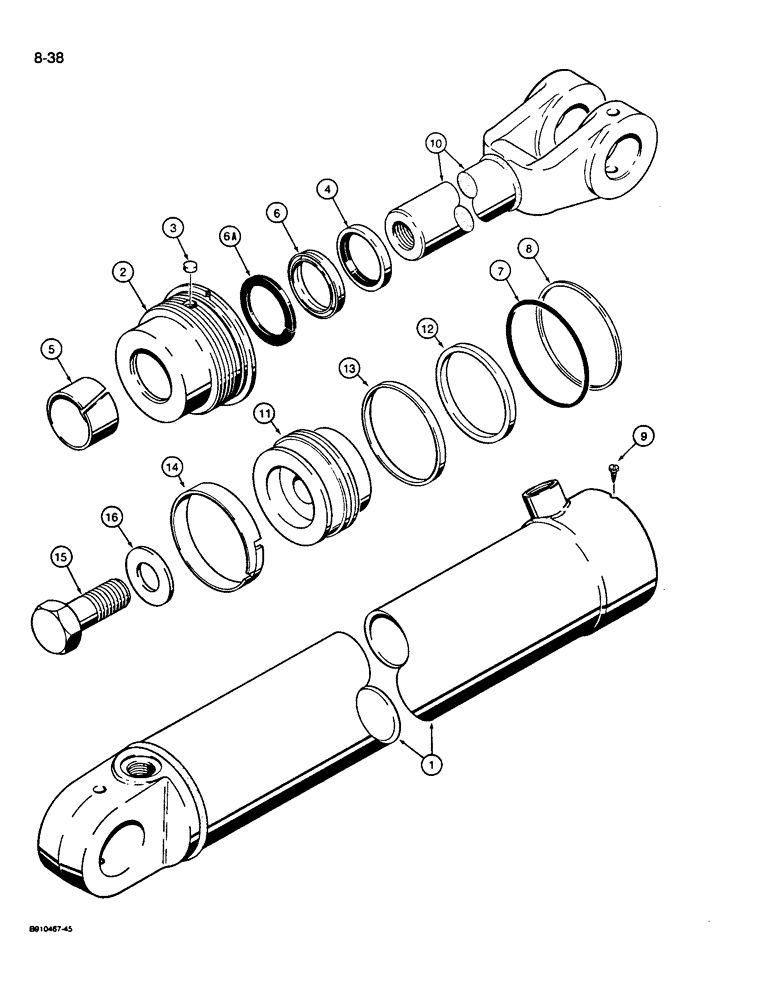 Схема запчастей Case W14B - (8-38) - LIFT CYLINDERS, FEEDLOT SPECIAL ONLY, WITH ONE PIECE PISTON (08) - HYDRAULICS