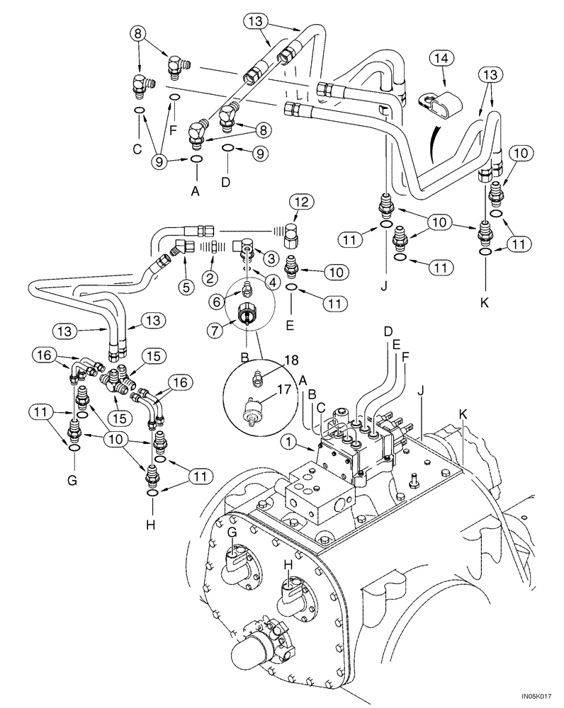 Схема запчастей Case 1150H_IND - (06-14) - TRANSMISSION - HYDRAULIC LINES (06) - POWER TRAIN