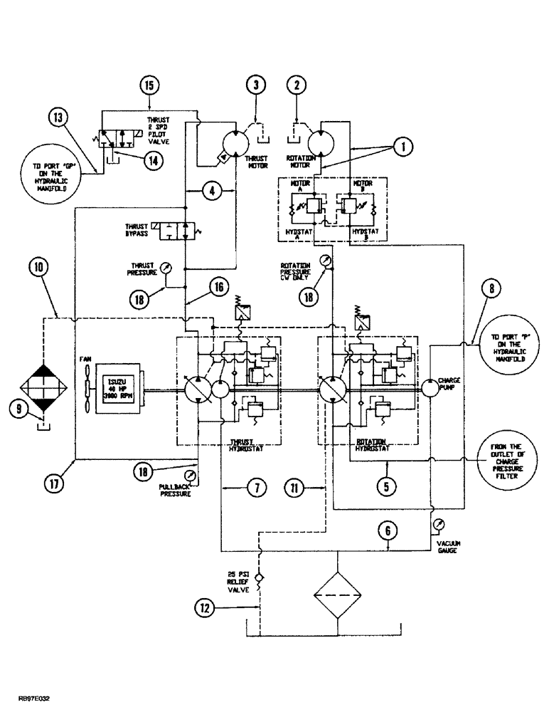 Схема запчастей Case 400TX - (9-44) - HYDRAULIC CIRCUIT - THRUST AND ROTATION 