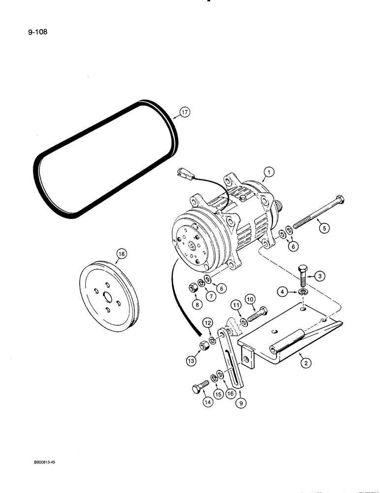 Схема запчастей Case 821 - (9-108) - AIR CONDITIONING COMPRESSOR MOUNTING (09) - CHASSIS/ATTACHMENTS