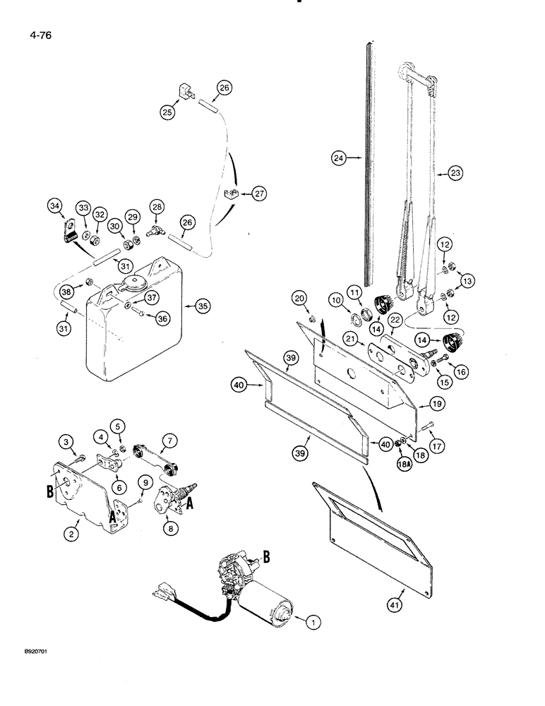 Схема запчастей Case 821 - (4-076) - CAB FRONT WIPER (04) - ELECTRICAL SYSTEMS