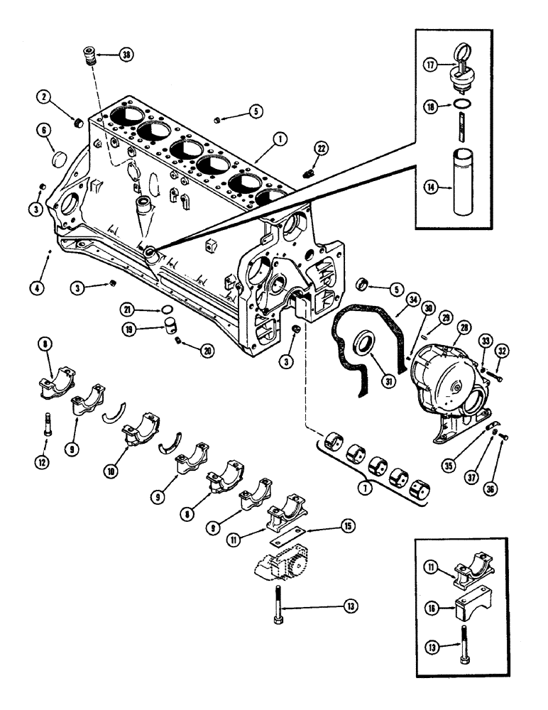 Схема запчастей Case W8B - (006) - CYLINDER BLOCK ASSEMBLY, (401) DIESEL ENGINE, 1ST USED ENG. SN. 2173890 (01) - ENGINE