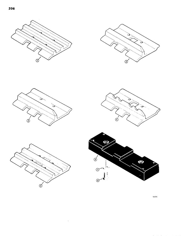 Схема запчастей Case 1150B - (206) - TRACK SHOES, SEMI-GROUSER, CLOSED (04) - UNDERCARRIAGE