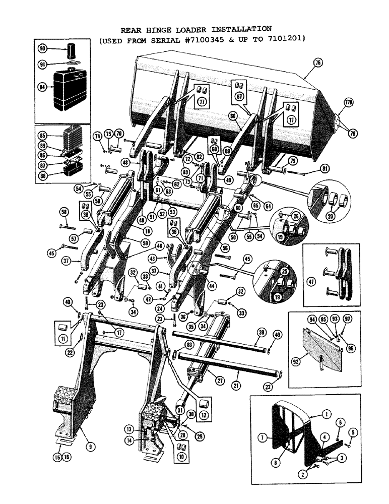 Схема запчастей Case 1000C - (194) - REAR HINGE LOADER INSTALLATION, USED FROM SERIAL NUMBER 7100345 AND UP TO 7101201 (05) - UPPERSTRUCTURE CHASSIS