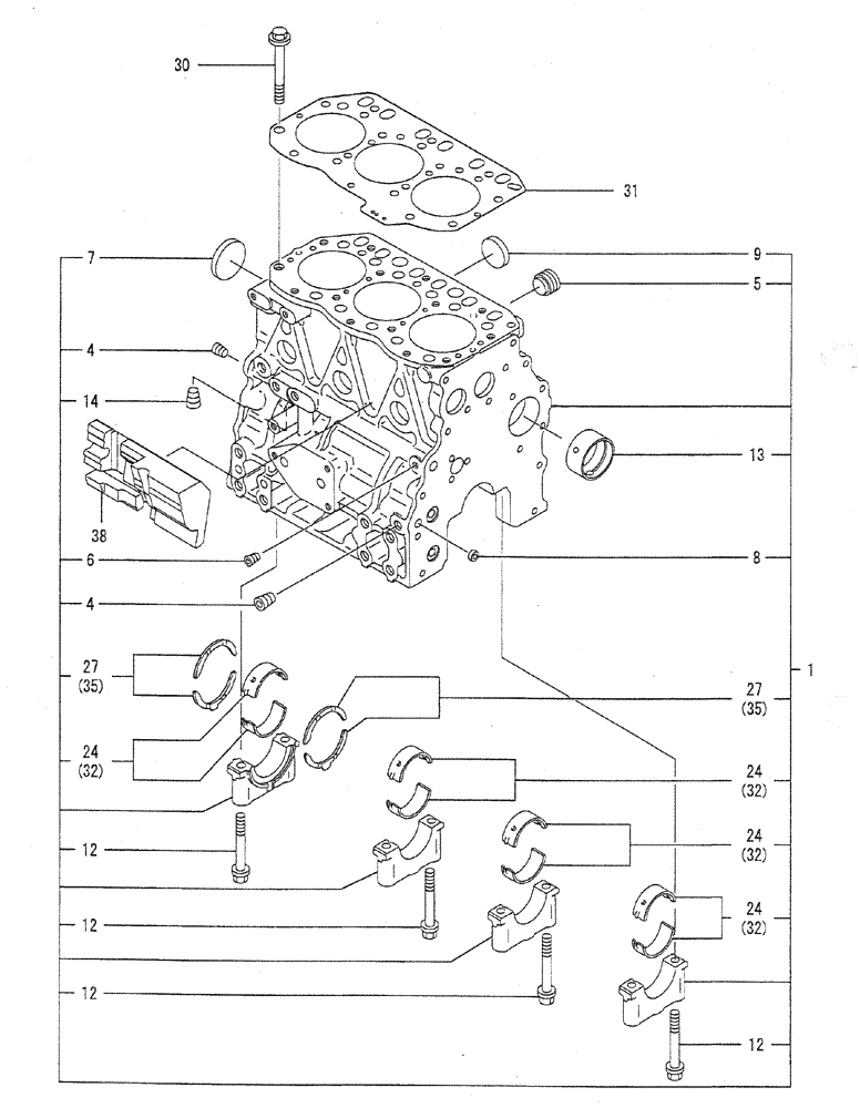 Схема запчастей Case CX27B PV13 - (08-001) - CYLINDER BLOCK ENGINE COMPONENTS