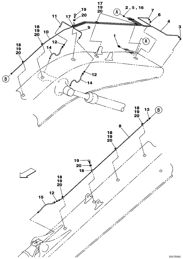 Схема запчастей Case CX240BLR - (09-38) - LUBRICATION CIRCUIT - BOOM (09) - CHASSIS/ATTACHMENTS