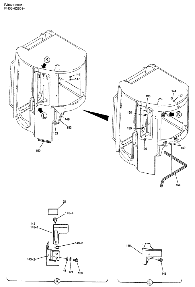 Схема запчастей Case CX50B - (02-069) - CAB ASSEMBLY, P/N PA33H01057P1 (05) - SUPERSTRUCTURE