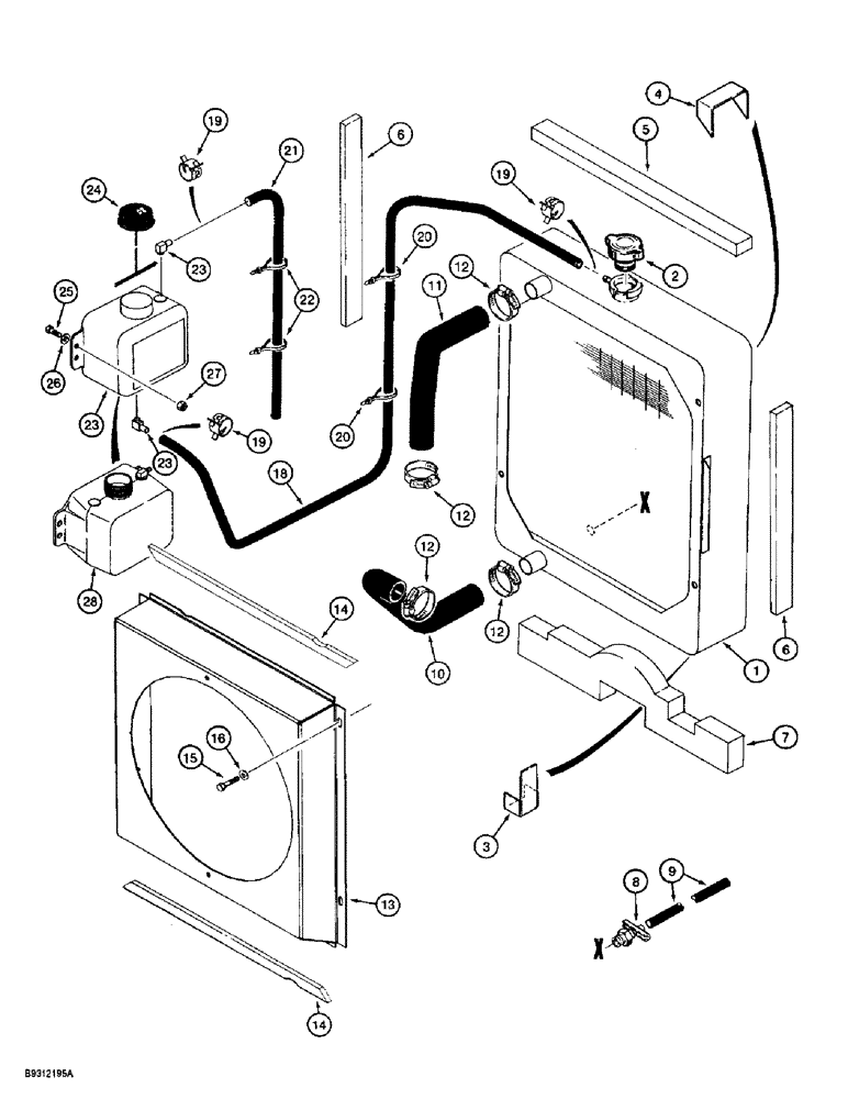 Схема запчастей Case 560 - (2-32) - RADIATOR MOUNTING AND COOLANT RECOVERY SYSTEM (02) - ENGINE