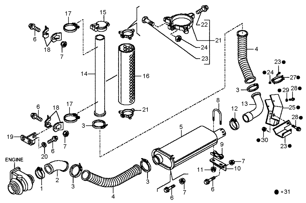 Схема запчастей Case 335B - (08A00010650[001]) - EXHAUST SYSTEM, ENGINE (87585135) (01) - ENGINE