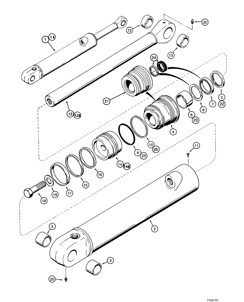 Схема запчастей Case 1840 - (08-60) - CYLINDER ASSY - BACKHOE DIPPER CYLINDER (D125) (08) - HYDRAULICS