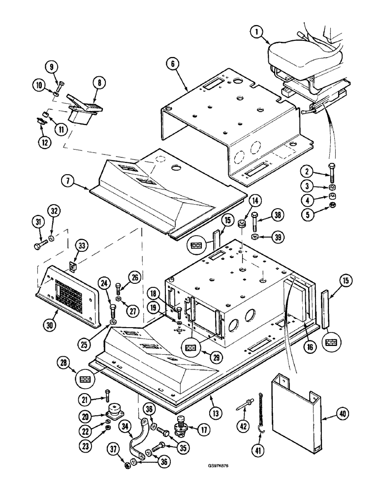 Схема запчастей Case 220B - (9-030) - SEAT MOUNTING AND FLOOR PLATE, P.I.N. 74441 THROUGH 74597, P.I.N. 03201 AND AFTER (09) - CHASSIS