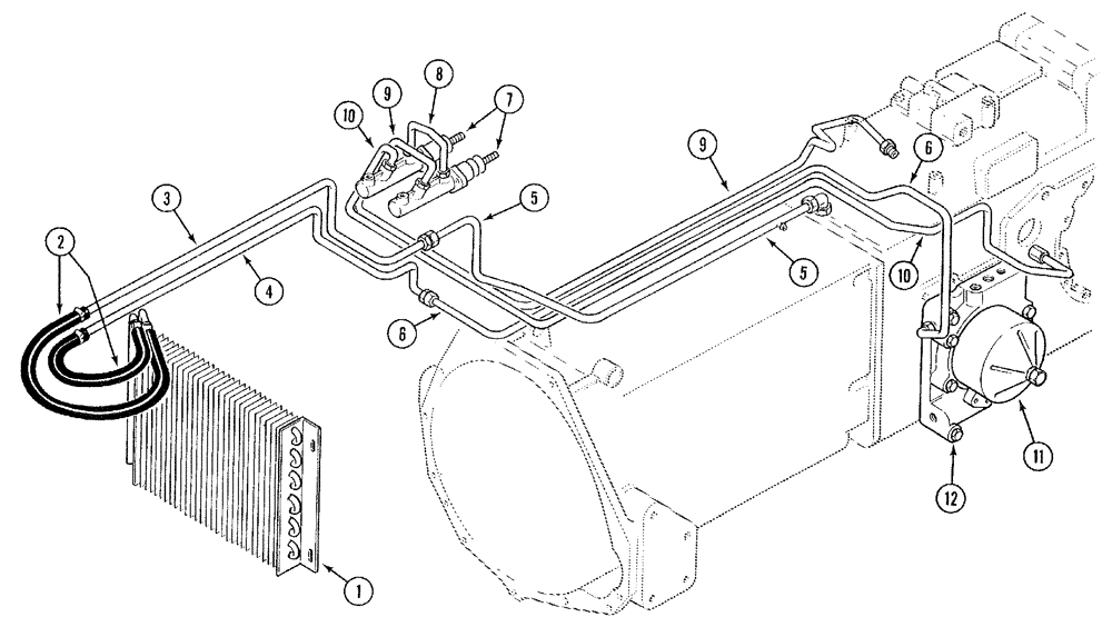 Схема запчастей Case 380B - (1-10) - PICTORIAL INDEX - OIL COOLER AND BRAKE TUBES (00) - PICTORIAL INDEX