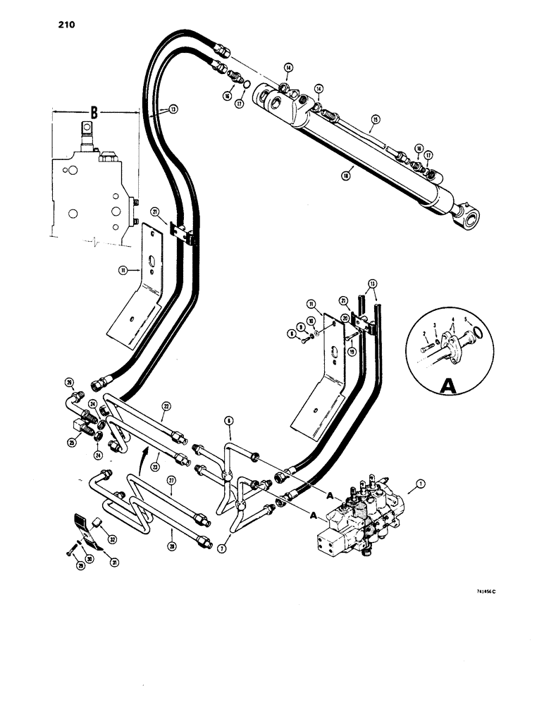 Схема запчастей Case 1450 - (210) - LOADER BUCKET TILT HYDRAULIC CIRCUIT, USED BEFORE TRACTOR SN 8379804 (08) - HYDRAULICS