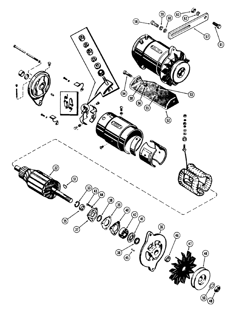 Схема запчастей Case 310G - (074) - A36279 GENERATOR AND MOUNTING PARTS, (148B) SPARK IGNITION (06) - ELECTRICAL SYSTEMS