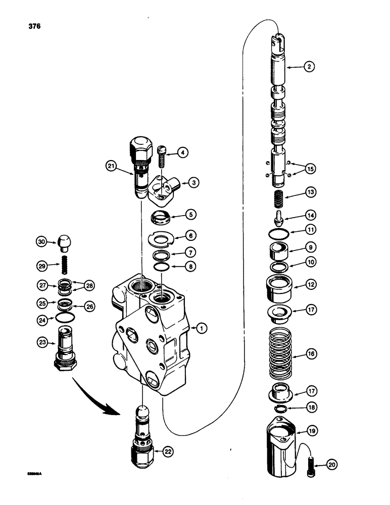 Схема запчастей Case 580SD - (376) - THREE-POINT HITCH CONTROL VALVE, LIFT SECTION WITH TWO CIRCUIT RELIEF VALVES (08) - HYDRAULICS