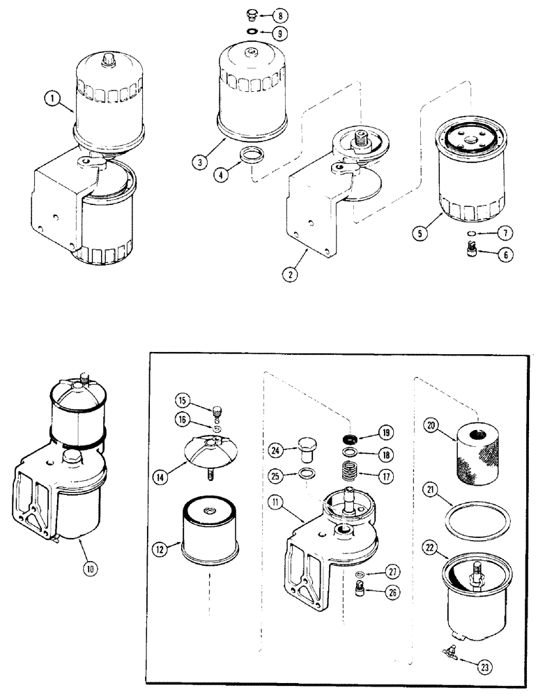 Схема запчастей Case 350 - (062) - FUEL FILTERS, USED ENGINE SERIAL NO. 2718490 AND AFTER, SPIN ON TYPE (02) - FUEL SYSTEM