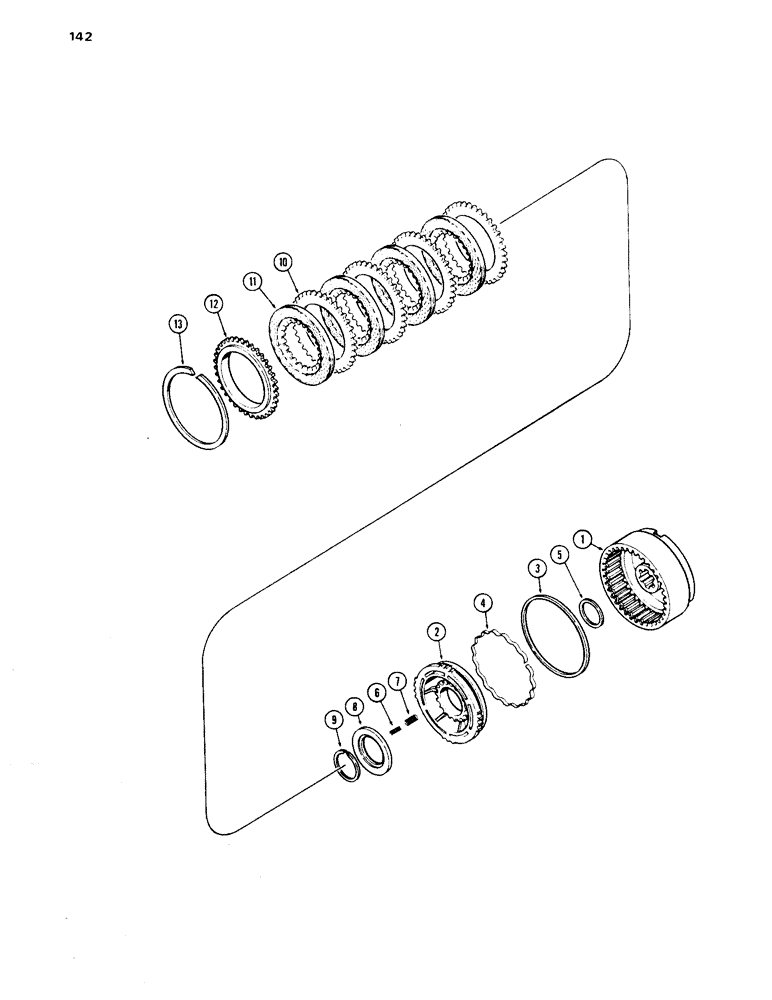 Схема запчастей Case 1450 - (142) - TRANSMISSION CLUTCHES, FOR IDENTIFICATION: ITEM 10 HAS 5/32" (2.29MM) STEEL CORE (06) - POWER TRAIN