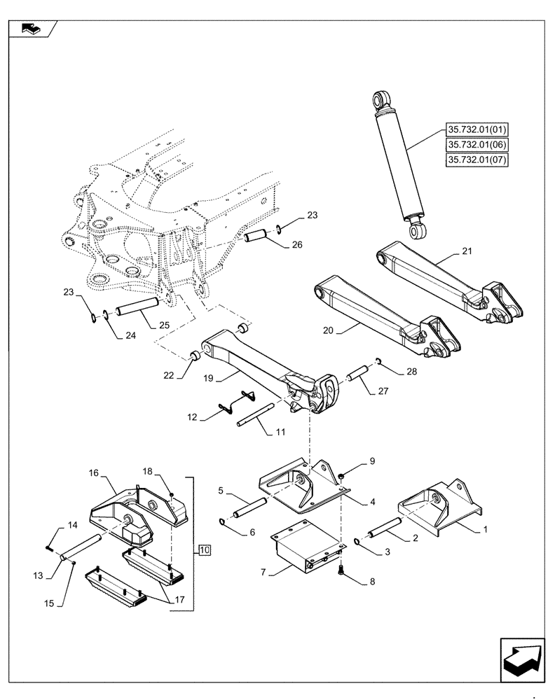 Схема запчастей Case 580SN WT - (39.129.01) - STABILIZER PADS (39) - FRAMES AND BALLASTING