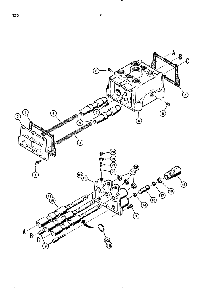 Схема запчастей Case 455B - (122) - TRANSMISSION CONTROL VALVE (03) - TRANSMISSION