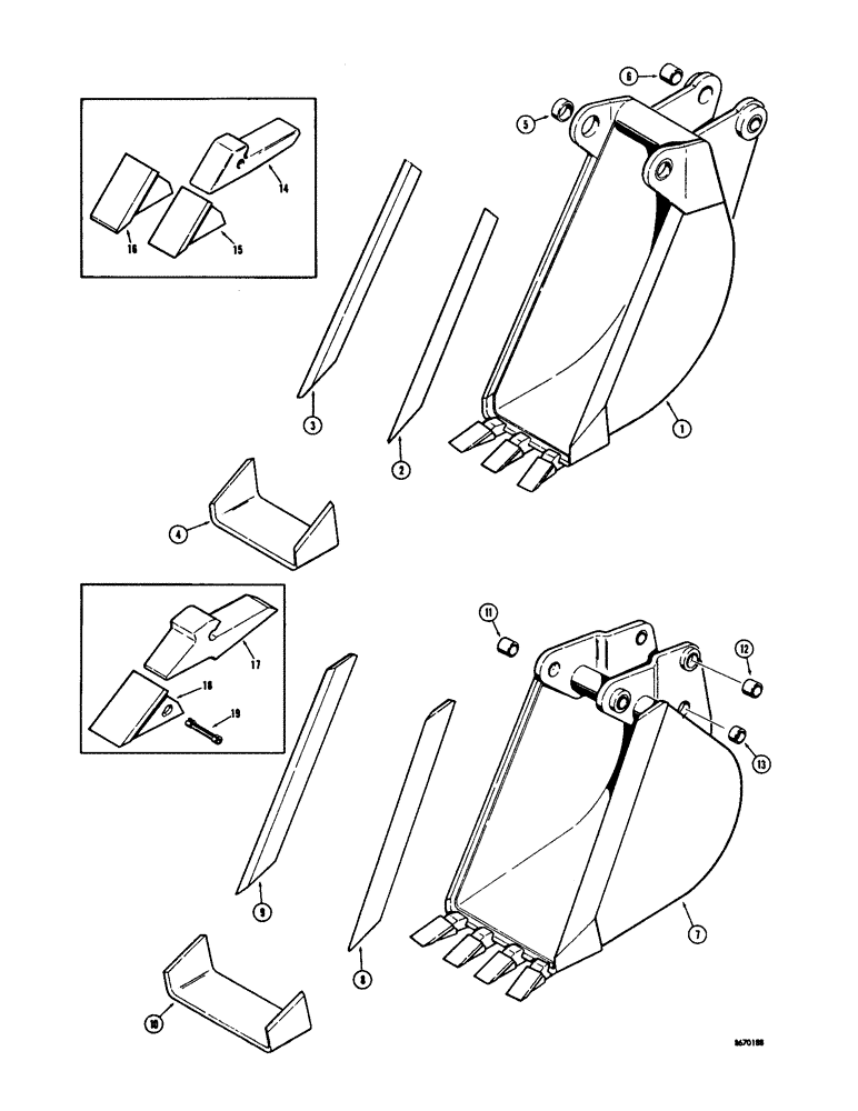 Схема запчастей Case 34 - (14) - BACKHOE BUCKETS (OPTIONAL TYPES), TRENCHING BUCKETS (MACHINERY ITEM) 