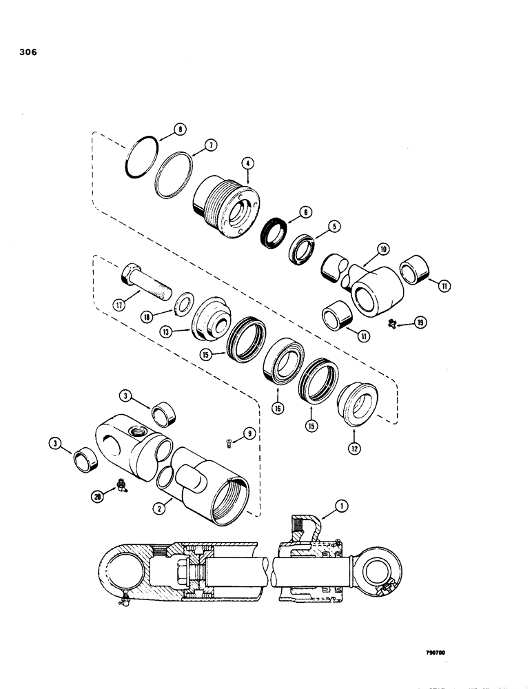 Схема запчастей Case 35 - (306) - G32080 BACKHOE BUCKET CYLINDER, WITH TWO PIECE PISTON 