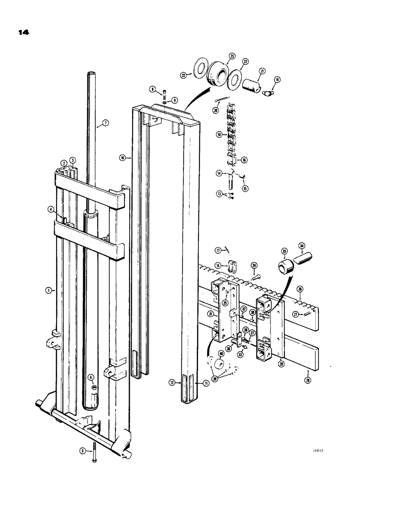 Схема запчастей Case 585 - (14) - MAST AND RELATED PARTS (12 FOOT), 5000 LB. LIFT CAPACITY (83) - TELESCOPIC SINGLE ARM