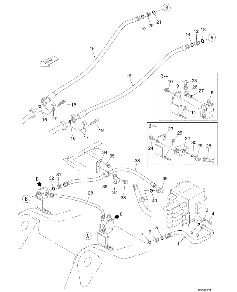 Схема запчастей Case CX350B - (08-43) - HYDRAULICS, AUXILIARY - SINGLE ACTING CIRCUIT, HAND OPERATED (08) - HYDRAULICS