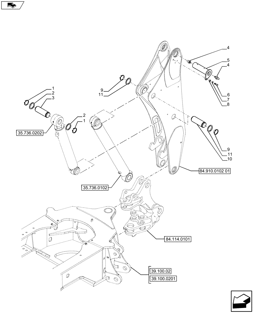 Схема запчастей Case 580SN WT - (84.910.0102[03]) - BOOM - ASSEMBLY (84) - BOOMS, DIPPERS & BUCKETS