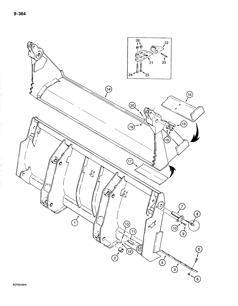 Схема запчастей Case 780C - (9-364) - CLAM BUCKET - D139626, 1-3/4 CUBIC YARD (09) - CHASSIS/ATTACHMENTS