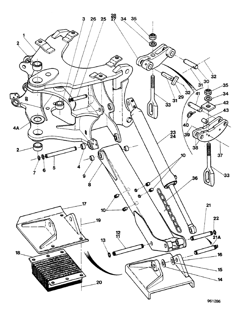 Схема запчастей Case 580G - (376) - AXIAL BACKHOE - MOUNTING FRAME AND STABILIZERS (09) - CHASSIS/ATTACHMENTS