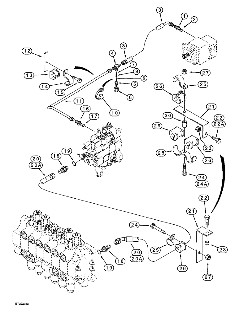 Схема запчастей Case 580L - (8-006) - EQUIPMENT HYDRAULIC SYSTEM, EQUIPMENT PUMP AND LOADER CONTROL VALVE TO BACKHOE CONTROL VALVE (08) - HYDRAULICS