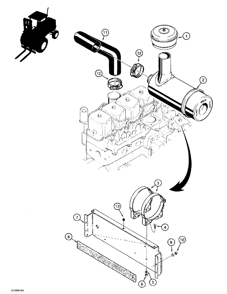 Схема запчастей Case 585E - (2-08) - AIR CLEANER AND AIR INTAKE PARTS, P.I.N. JJG0251722 AND AFTER (02) - ENGINE