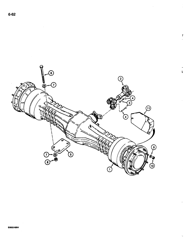 Схема запчастей Case 680L - (6-62) - REAR DRIVE AXLE MOUNTING AND DRIVE SHAFT (06) - POWER TRAIN