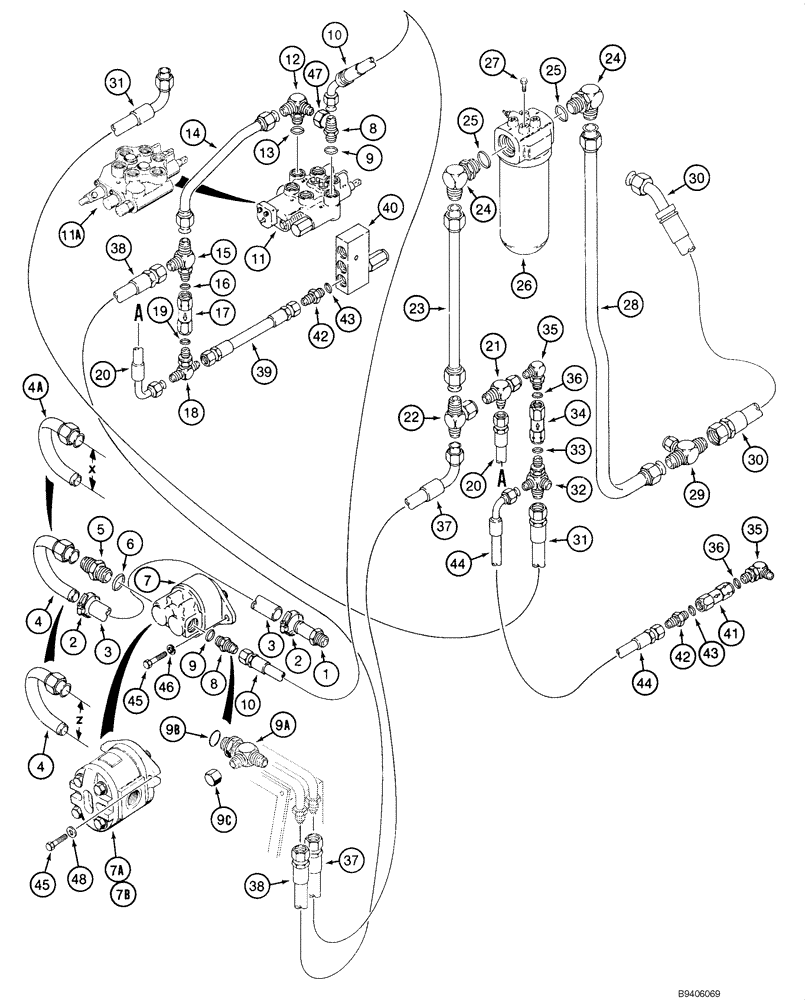 Схема запчастей Case 1845C - (06-03) - HYDROSTATIC - PUMP, SUPPLY AND RETURN, - JAF0041367 (06) - POWER TRAIN