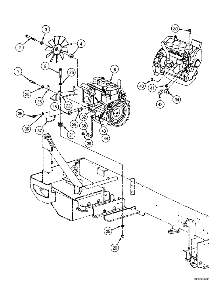 Схема запчастей Case 686G - (2-03) - ENGINE MOUNTING - TURBOCHARGED CUMMINS ENGINE (BSN 686G JFE0000662, 686GXR JFE0001640) (02) - ENGINE