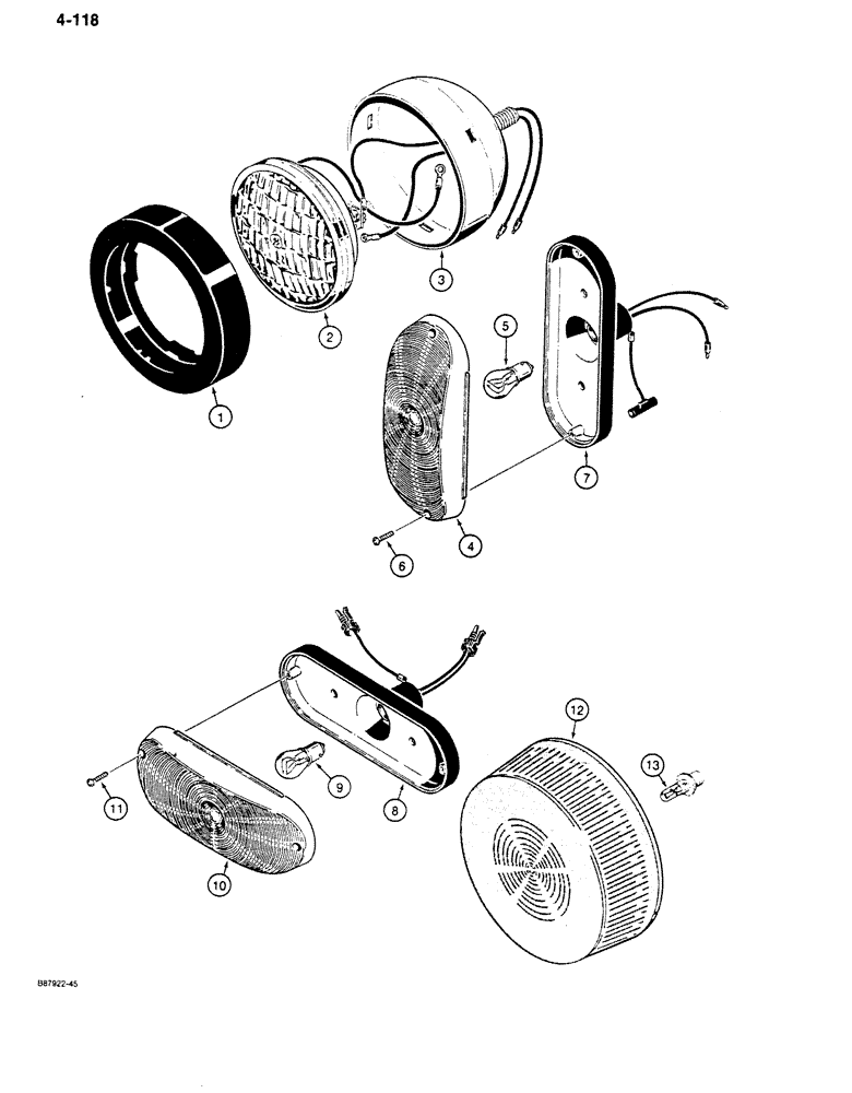 Схема запчастей Case 680K - (4-118) - TRACTOR LAMPS, STOP AND TAIL LAMPS (04) - ELECTRICAL SYSTEMS