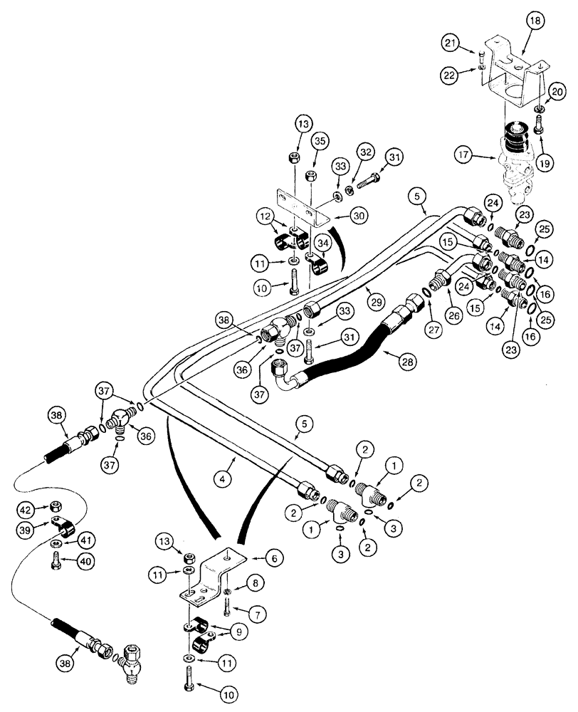 Схема запчастей Case 921B - (7-014) - MAIN BRAKE HYDRAULIC CIRCUIT - TEE TO MAIN BRAKE VALVE (07) - BRAKES