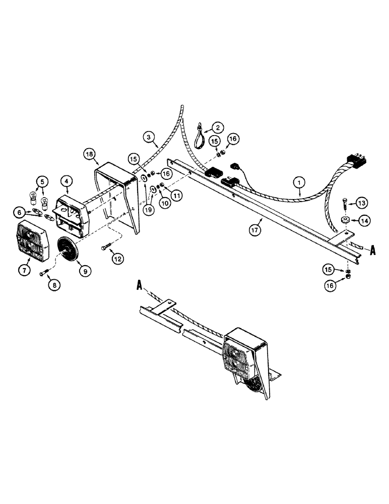 Схема запчастей Case 580SK - (4-34) - REAR TRACTOR LAMPS AND MOUNTING, LOADER VERSION (04) - ELECTRICAL SYSTEMS