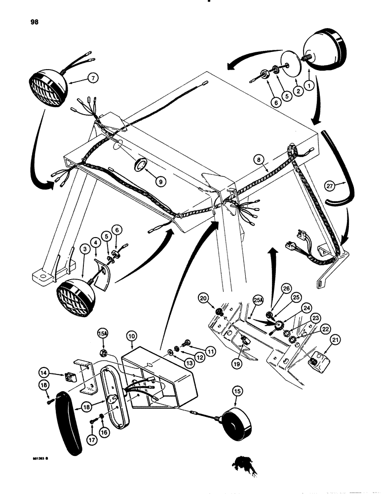 Схема запчастей Case 780B - (098) - TRACTOR LAMP ELECTRICAL CIRCUIT, WITH CANOPY (04) - ELECTRICAL SYSTEMS