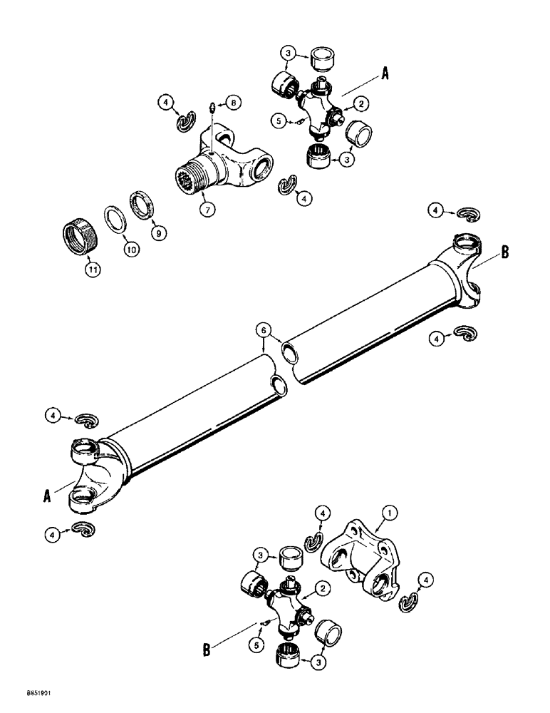 Схема запчастей Case 860 - (6-46) - FRONT DRIVE SHAFT ASSEMBLY - H672418 (06) - POWER TRAIN