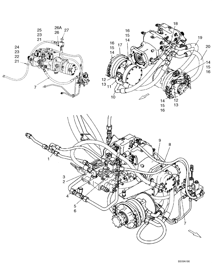 Схема запчастей Case 410 - (06-15) - HYDROSTATICS - PUMP TO DRIVE MOTORS (PILOT CONTROL) (06) - POWER TRAIN