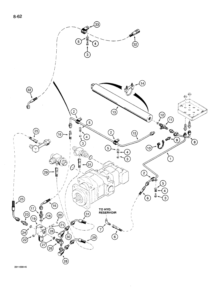 Схема запчастей Case 621 - (8-62) - REMOTE LOADER CONTROL CIRCUIT, RETURN TO HYDRAULIC RESERVOIR AND PRESSURE REDUCING VALVE (08) - HYDRAULICS