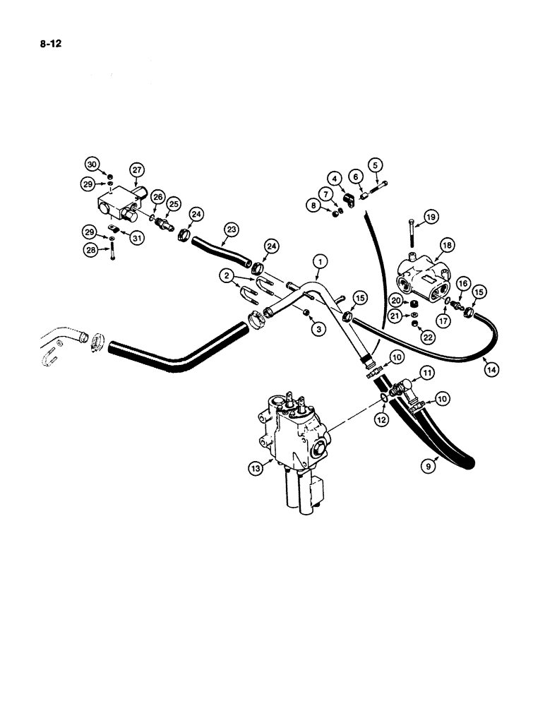 Схема запчастей Case W11B - (8-012) - HYDRAULIC CIRCUIT, RETURN LINES FOR MODELS WITH CLARK TRANSMISSION (08) - HYDRAULICS