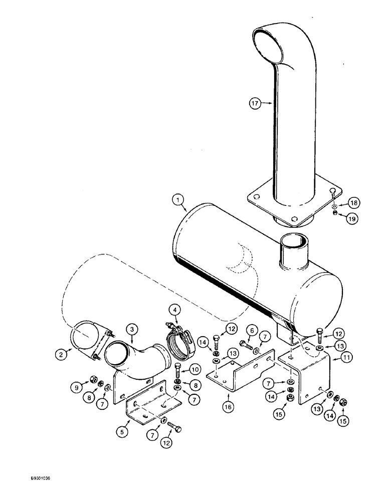 Схема запчастей Case 821B - (2-14) - MUFFLER AND EXHAUST SYSTEM, PRIOR TO P.I.N. JEE0050601 (02) - ENGINE