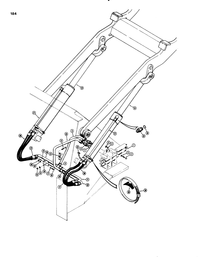 Схема запчастей Case W20 - (184) - LOADER LIFT HYDRAULIC CIRCUIT (08) - HYDRAULICS