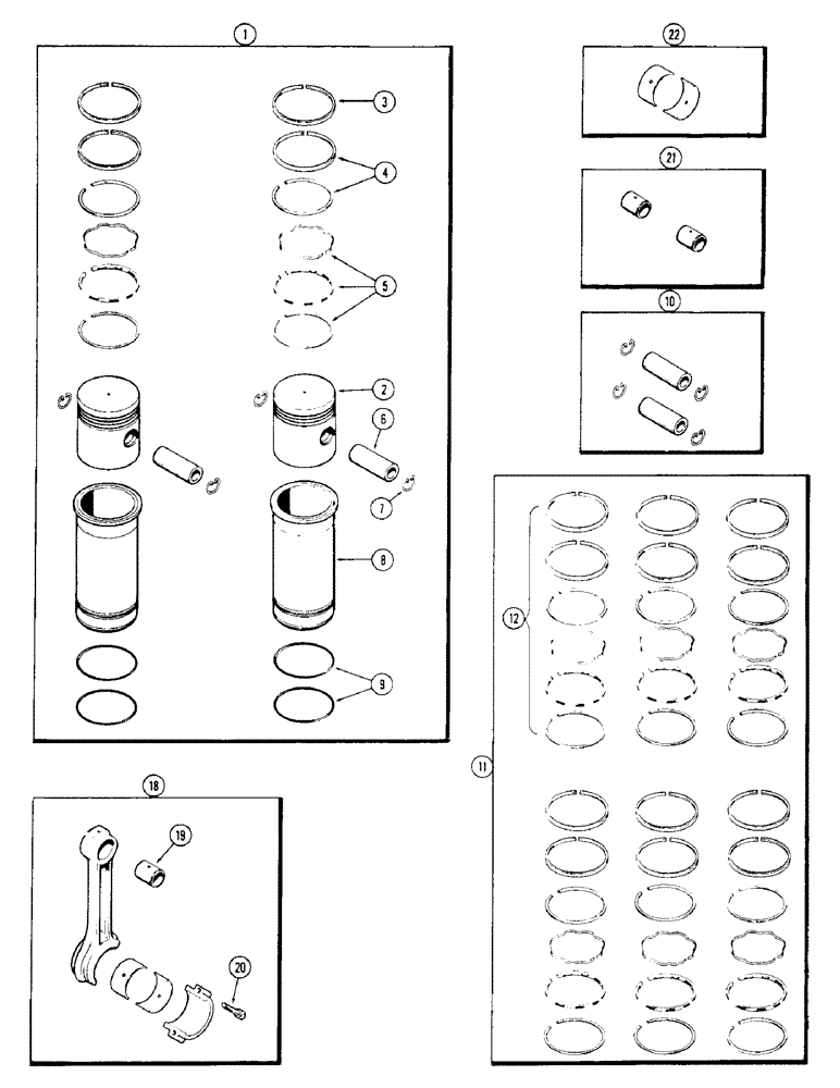 Схема запчастей Case W8C - (040) - PISTON ASSEMBLY AND CONNECTING RODS, (377) SPARK IGNITION (02) - ENGINE